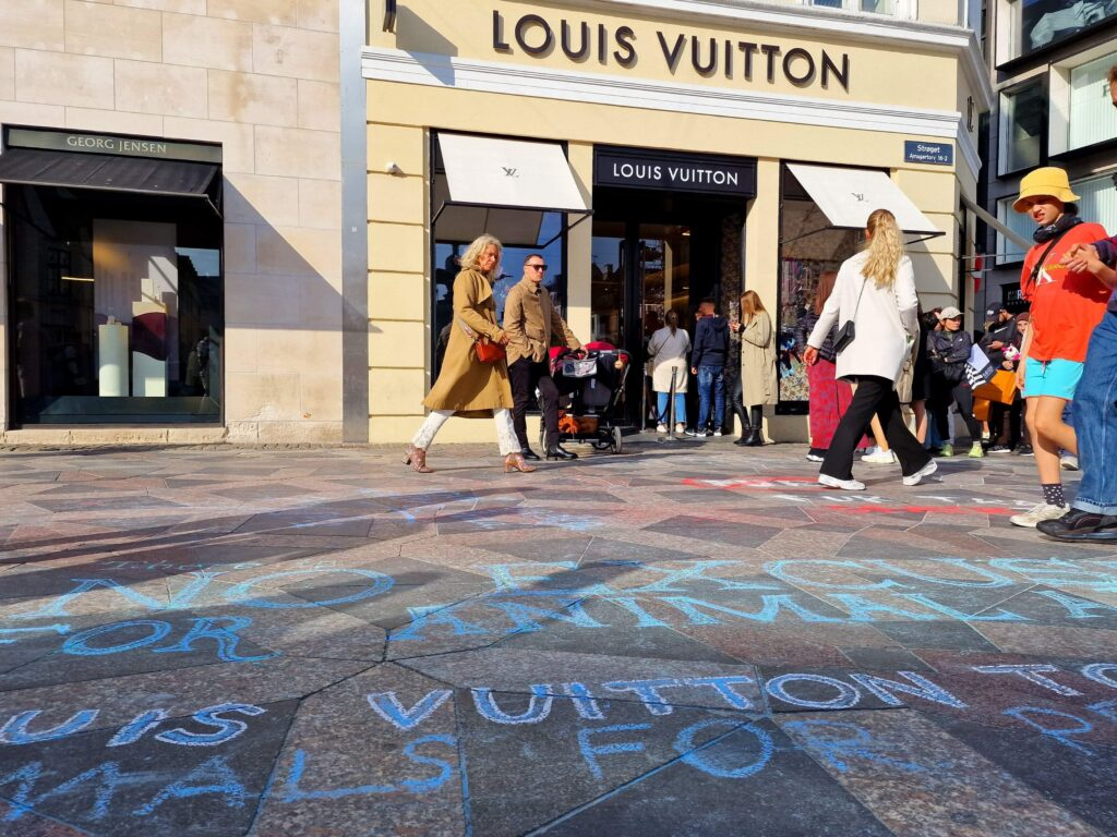 Demonstration foran Louis Vuitton-butik 