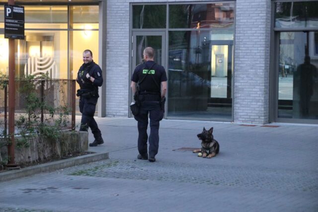 Politi søger med hund ved Netto