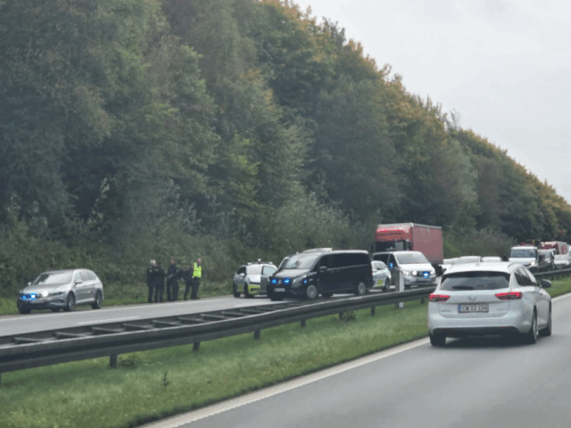 Mange politikøretøjer til stede på fuldkommen spærret motorvej