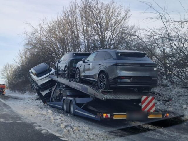 Dyrt drama på motorvej: Autotransport kørt i grøften