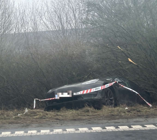 Tesla i grøften: Redning rykker ud til voldsomt motorvejsuheld